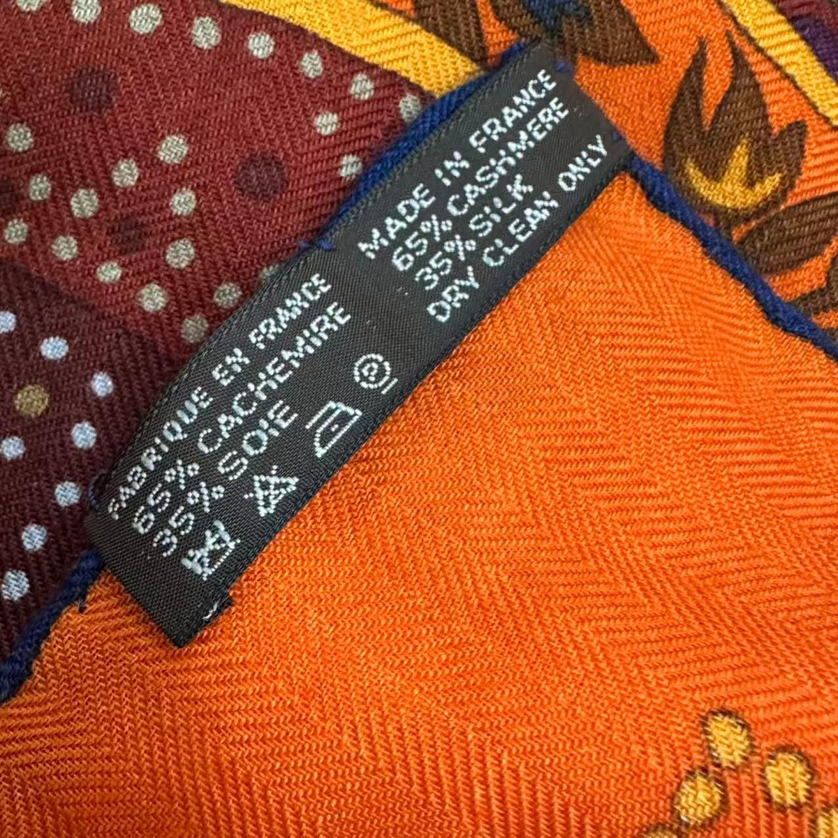 Hermes Scarf Shawl Cashmere Carre 140 L'arbre de Vie Tree of Life Orange — view 8