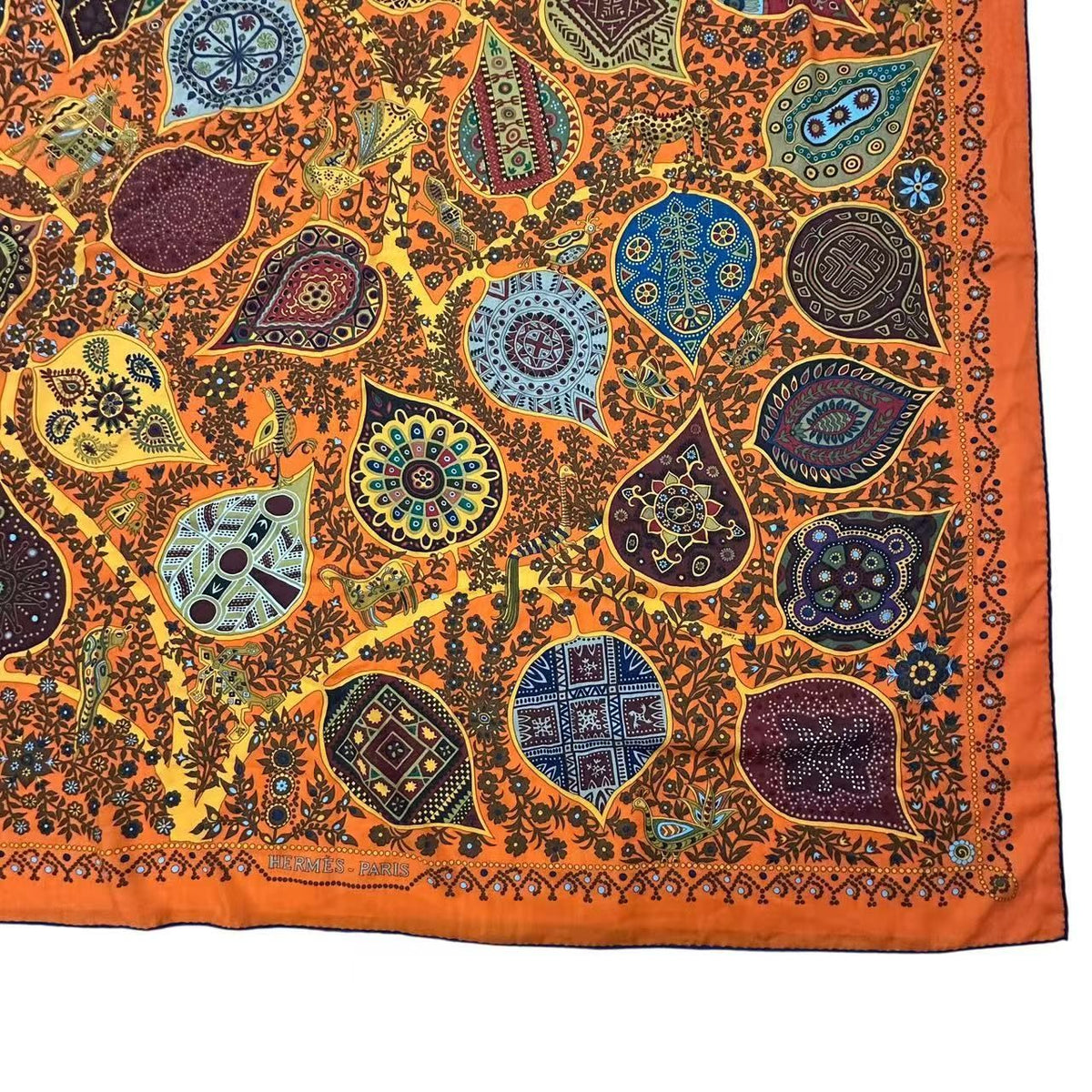 Hermes Scarf Shawl Cashmere Carre 140 L'arbre de Vie Tree of Life Orange — view 6