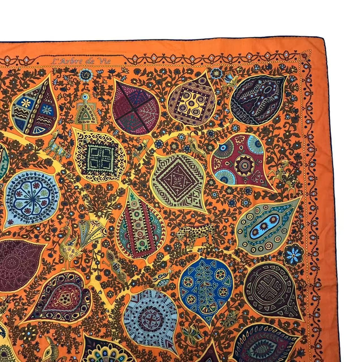 Hermes Scarf Shawl Cashmere Carre 140 L'arbre de Vie Tree of Life Orange — view 4