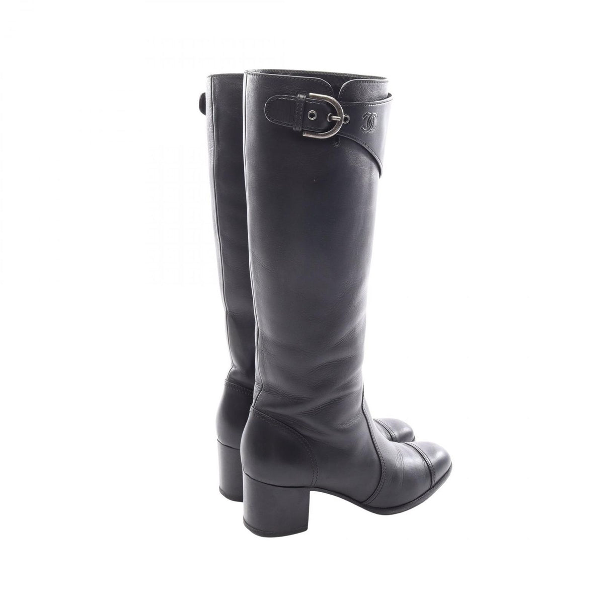 Chanel Boots CC Logo Long Black Leather — view 2
