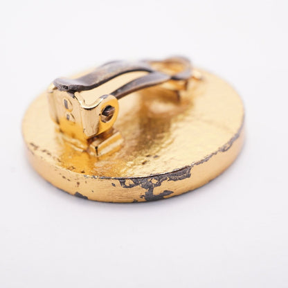 Chanel Earrings Vintage CC Logo Round Circle Gold Plated Black — view 7