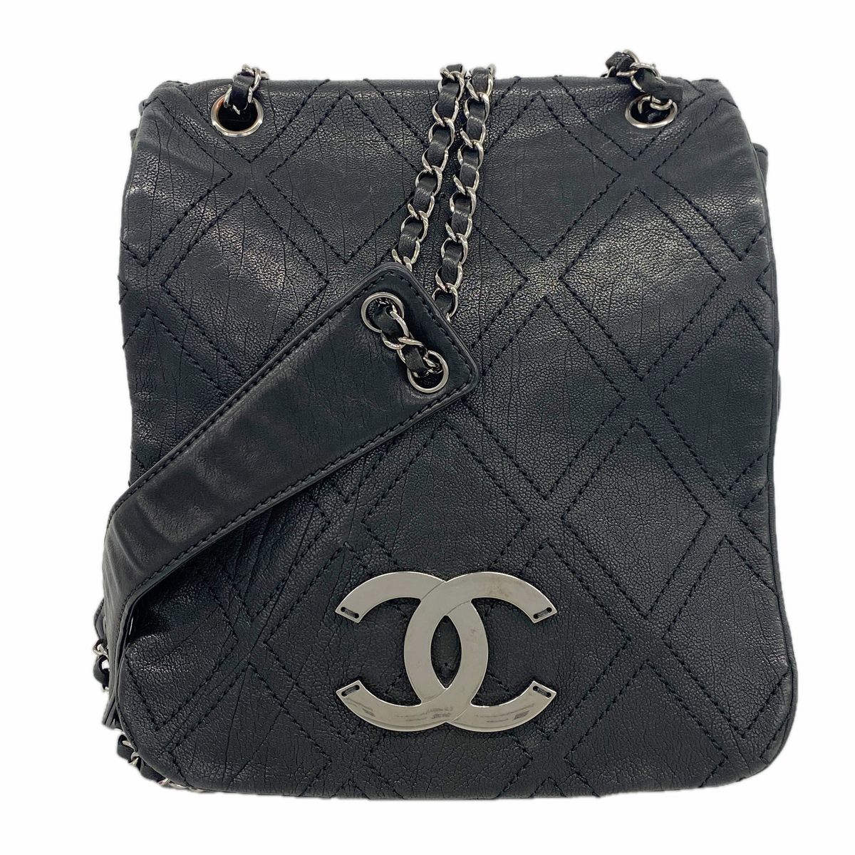 Chanel Shoulder Bag Leather Black Silver