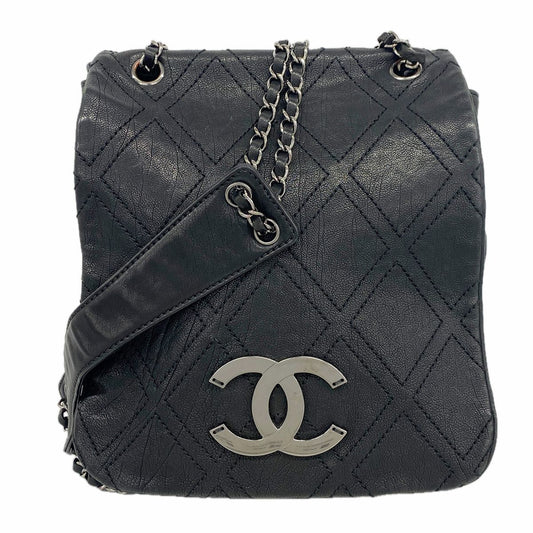 Chanel Shoulder Bag Leather Black Silver