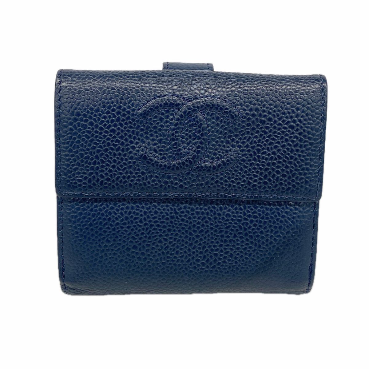 Chanel Wallet Caviar Leather Navy Silver