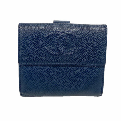 Chanel Wallet Caviar Leather Navy Silver
