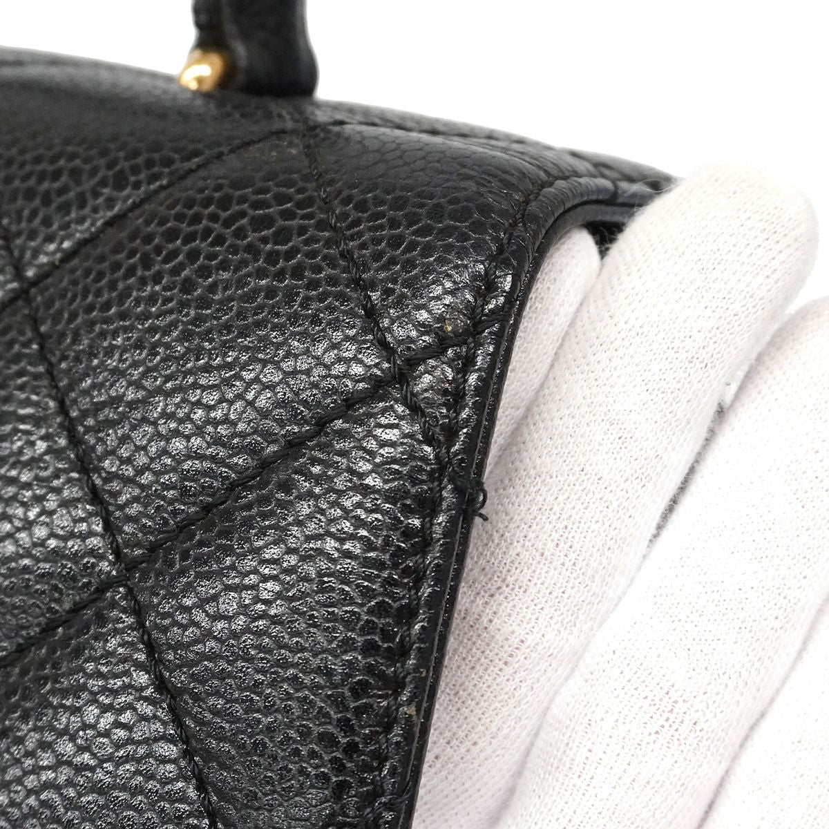 Chanel Handbag Quilted Caviar Leather Black Gold — view 8
