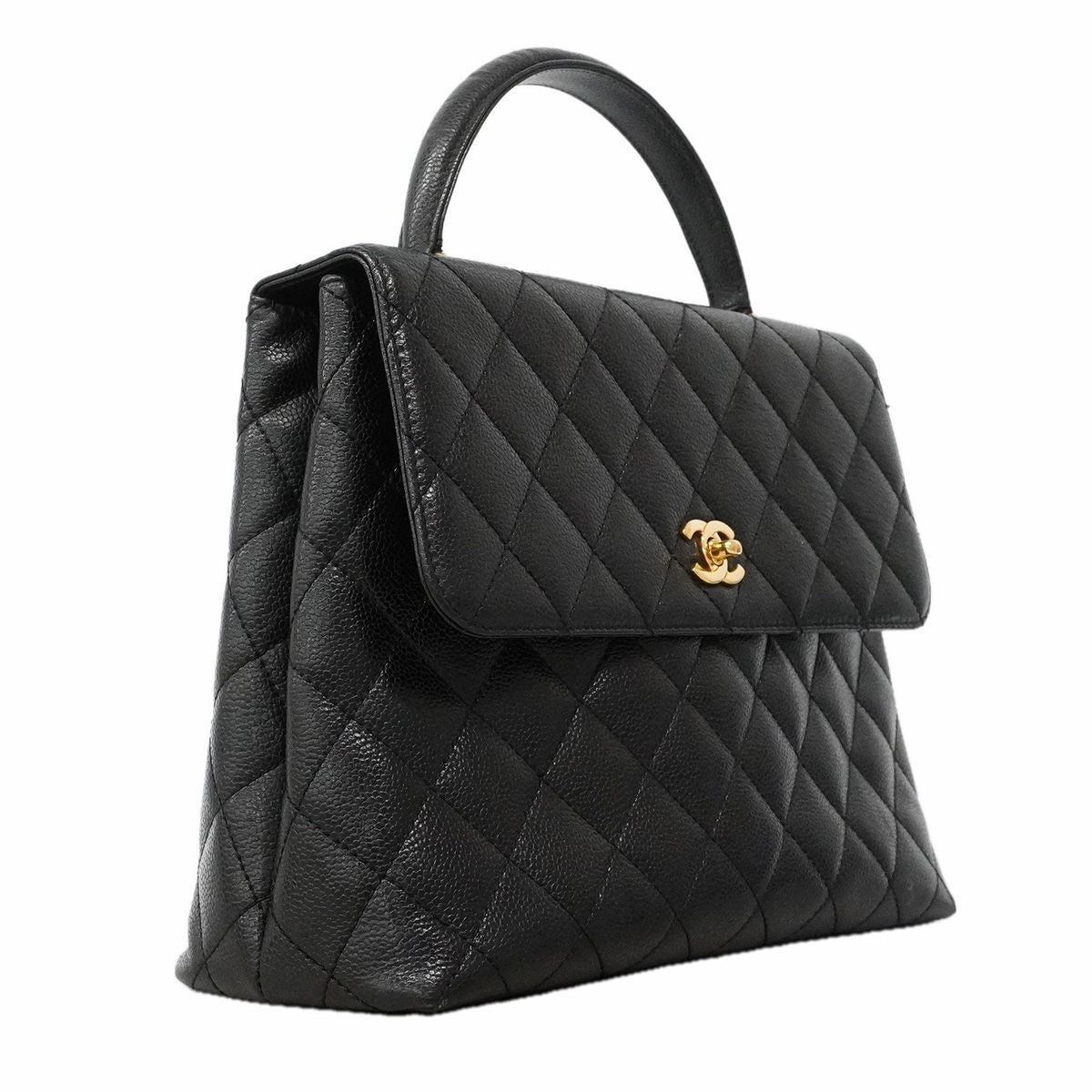 Chanel Handbag Quilted Caviar Leather Black Gold — view 2