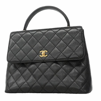 Chanel Handbag Quilted Caviar Leather Black Gold