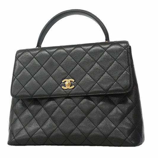 Chanel Handbag Quilted Caviar Leather Black Gold