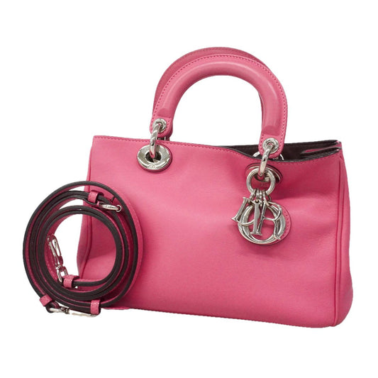 Dior Handbag Diorissimo Leather Pink Silver 2-Way Bag
