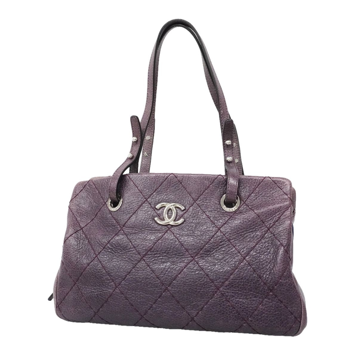 Chanel Shoulder Bag Wild Stitch Calfskin Purple Silver