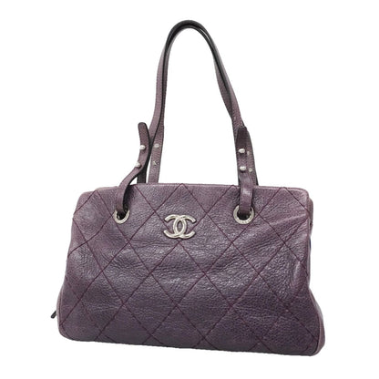 Chanel Shoulder Bag Wild Stitch Calfskin Purple Silver