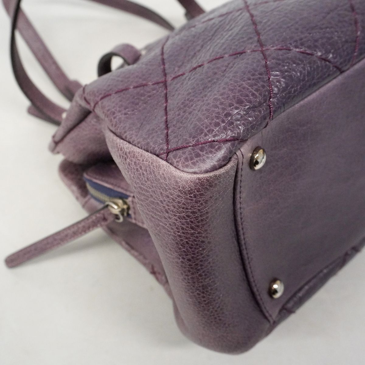 Chanel Shoulder Bag Wild Stitch Calfskin Purple Silver — view 6