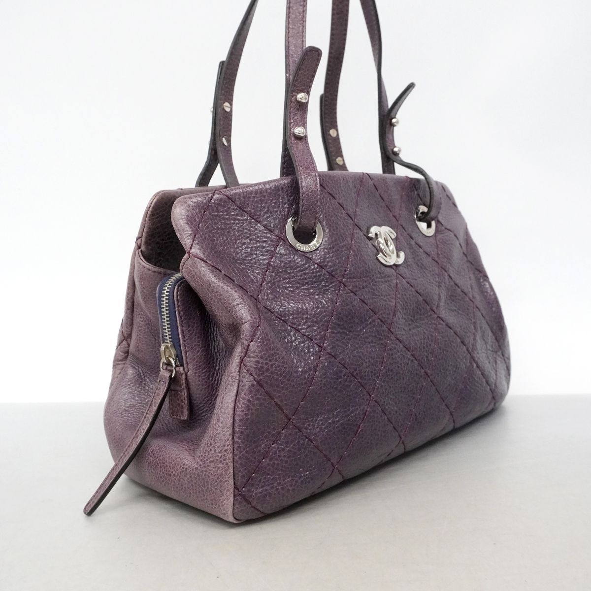 Chanel Shoulder Bag Wild Stitch Calfskin Purple Silver — view 2