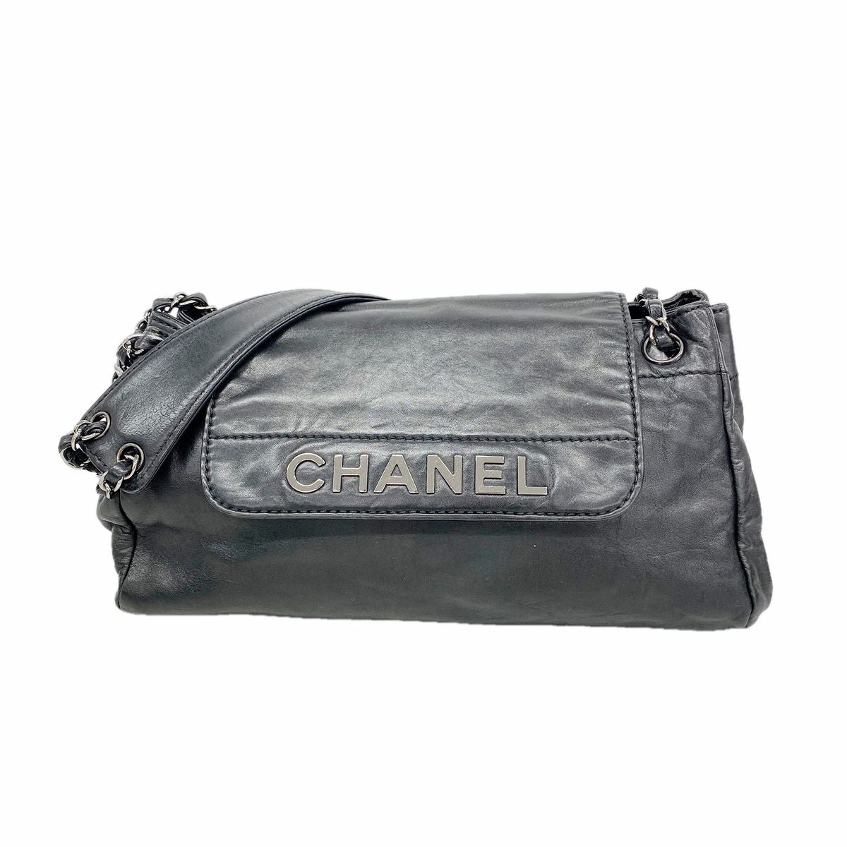 Chanel Shoulder Bag Lambskin Black Silver