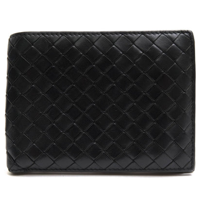 Bottega Veneta Wallet Leather Black Bifold with Coin Purse Mesh Intrecciato