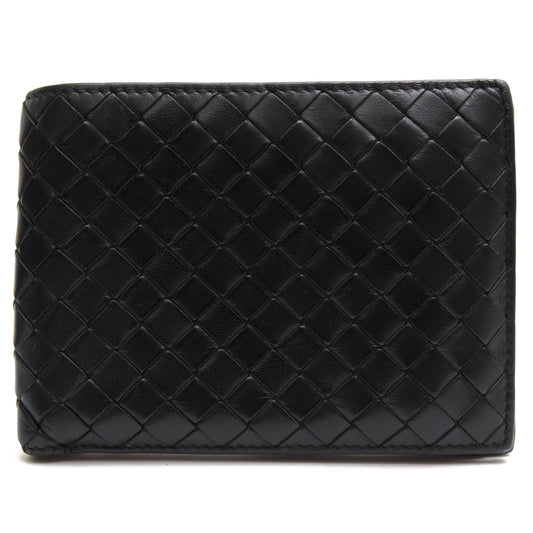 Bottega Veneta Wallet Leather Black Bifold with Coin Purse Mesh Intrecciato