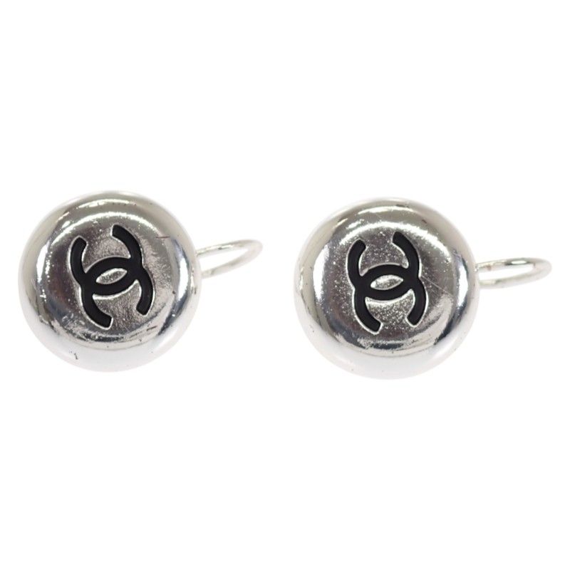 Chanel CC Logo Vintage Hook Earrings Metal Silver Black — view 5