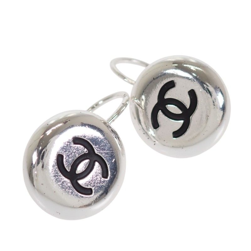 Chanel CC Logo Vintage Hook Earrings Metal Silver Black — view 6
