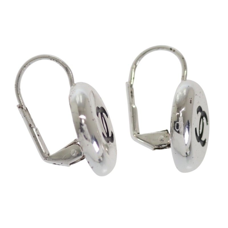 Chanel CC Logo Vintage Hook Earrings Metal Silver Black — view 7