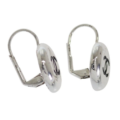 Chanel CC Logo Vintage Hook Earrings Metal Silver Black — view 7