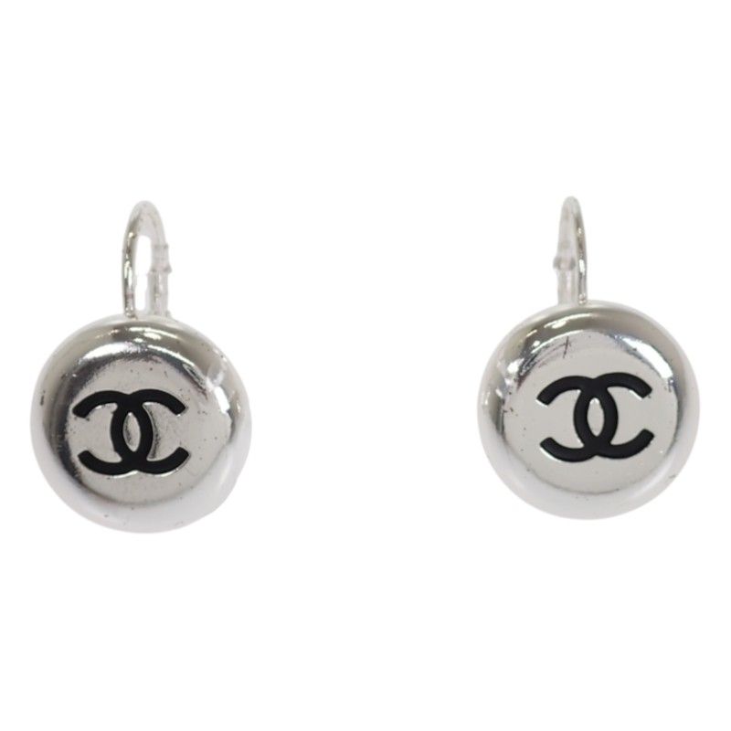 Chanel CC Logo Vintage Hook Earrings Metal Silver Black — view 2