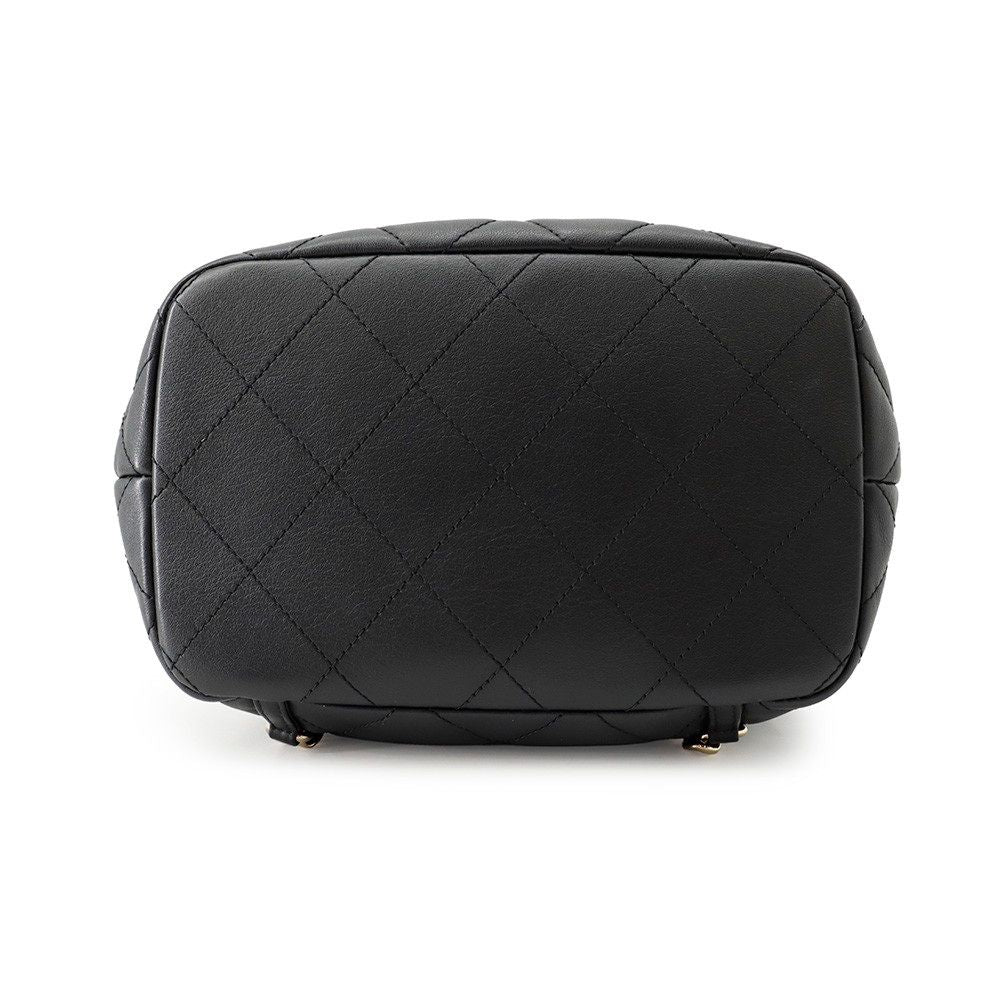 Chanel Backpack CC Logo Quilted Drawstring Double Pocket Calfskin Black — view 3