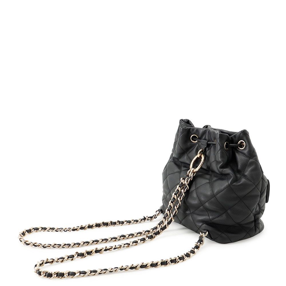 Chanel Backpack CC Logo Quilted Drawstring Double Pocket Calfskin Black — view 2