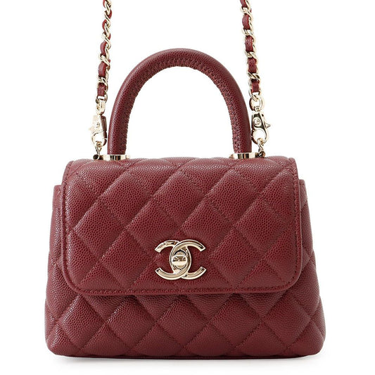 Chanel Handbag Quilted Coco Handle Mini Caviar Leather 2-Way Chain