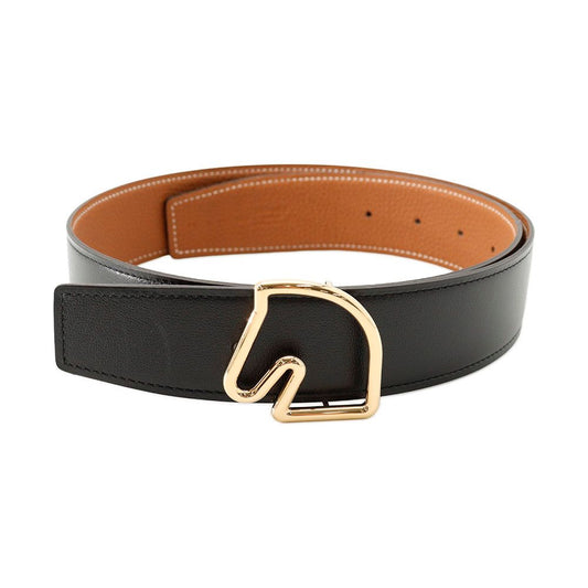 Hermes Belt Tete de Cheval Reversible Black Gold Box Calf Togo 75