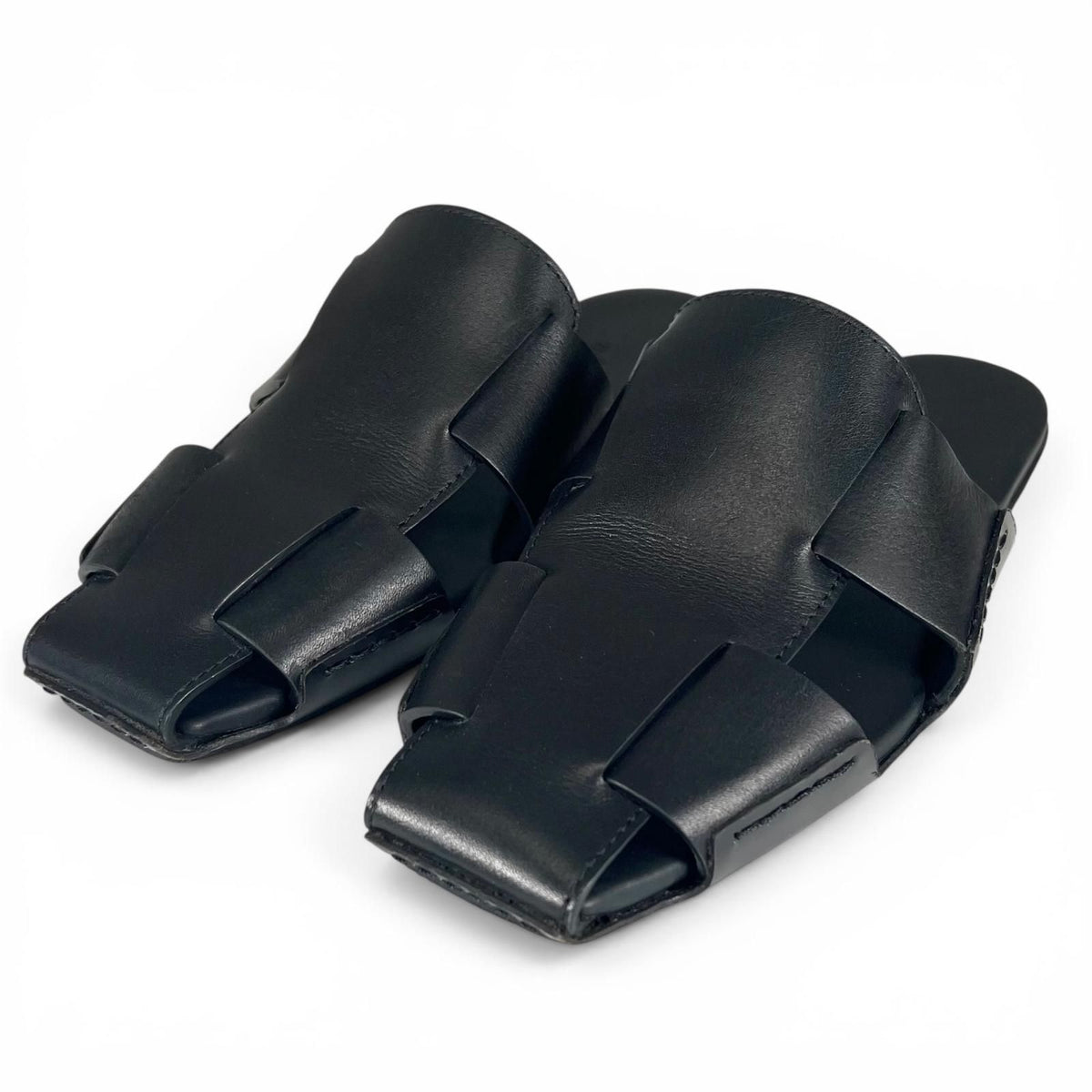 Hermes Loose Square Toe Gurkha Mules Leather Sandals Black