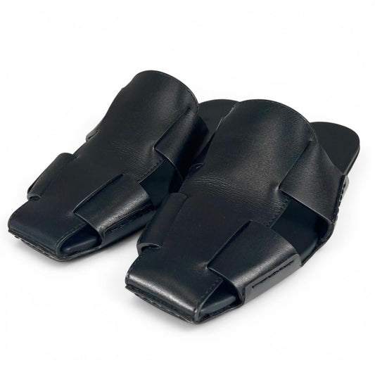 Hermes Loose Square Toe Gurkha Mules Leather Sandals Black