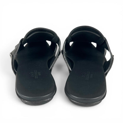 Hermes Loose Square Toe Gurkha Mules Leather Sandals Black — view 5