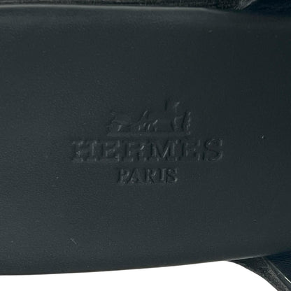 Hermes Loose Square Toe Gurkha Mules Leather Sandals Black — view 8