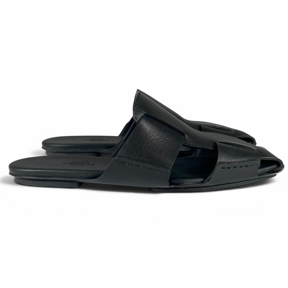 Hermes Loose Square Toe Gurkha Mules Leather Sandals Black — view 4
