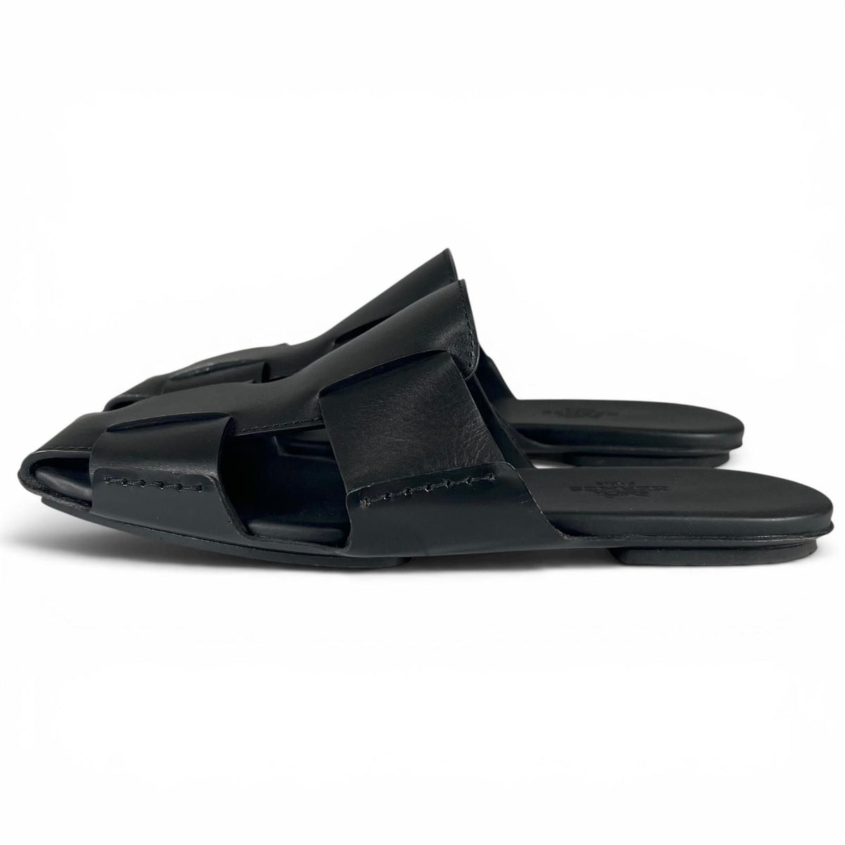 Hermes Loose Square Toe Gurkha Mules Leather Sandals Black — view 3