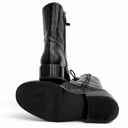 Chanel Leather CC Logo Stitch Side Zip Lace-up Short Boots Black — view 5