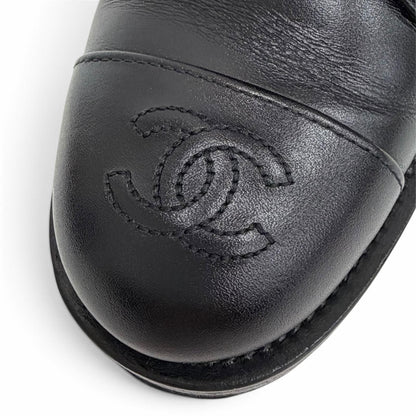Chanel Leather CC Logo Stitch Side Zip Lace-up Short Boots Black — view 8
