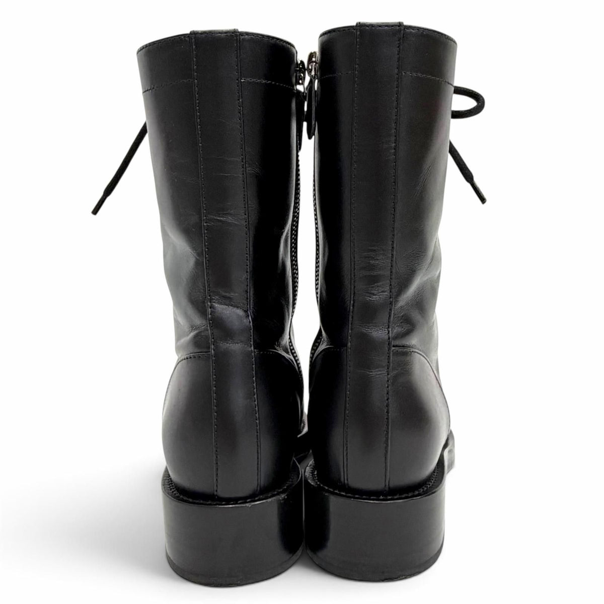 Chanel Leather CC Logo Stitch Side Zip Lace-up Short Boots Black — view 4