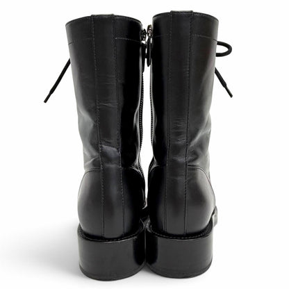 Chanel Leather CC Logo Stitch Side Zip Lace-up Short Boots Black — view 4
