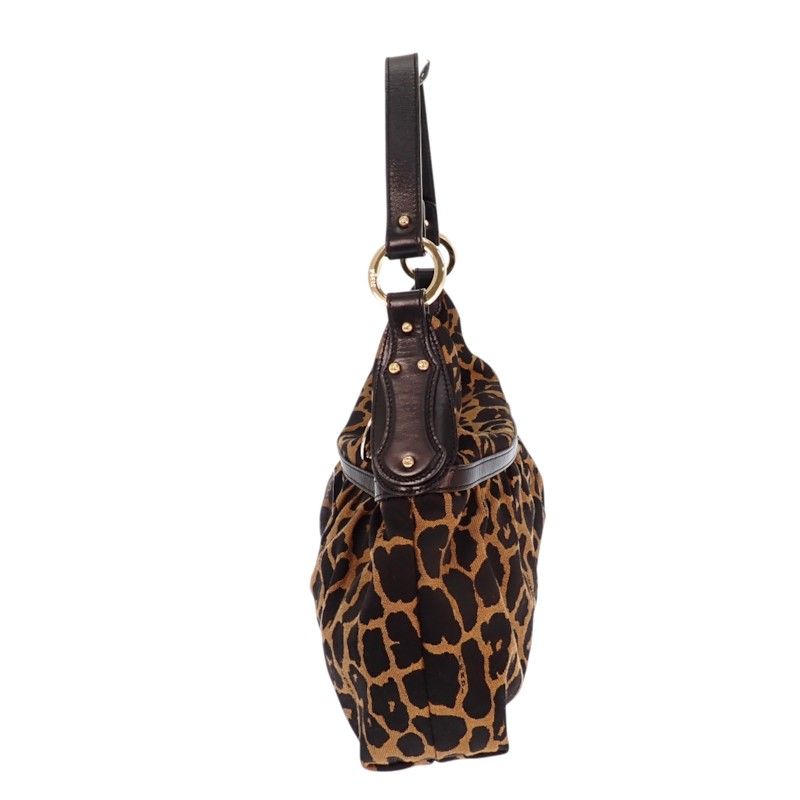 Fendi Leopard Print Shoulder Bag Canvas Leather Brown Black Gold — view 3