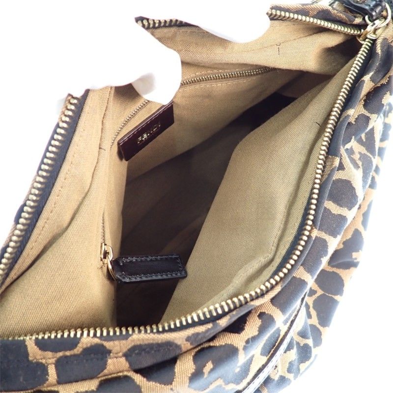 Fendi Leopard Print Shoulder Bag Canvas Leather Brown Black Gold — view 8