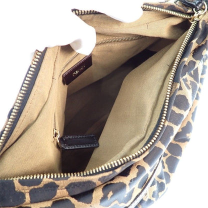 Fendi Leopard Print Shoulder Bag Canvas Leather Brown Black Gold — view 8