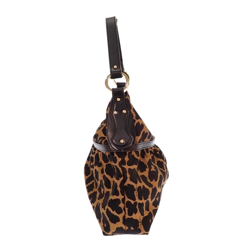 Fendi Leopard Print Shoulder Bag Canvas Leather Brown Black Gold — view 2