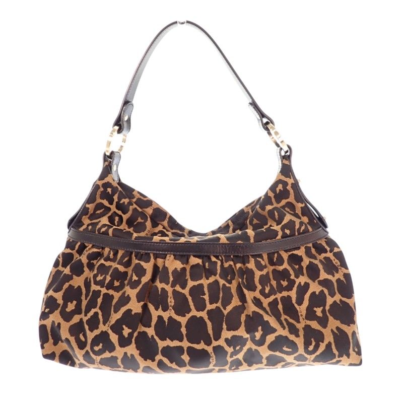 Fendi Leopard Print Shoulder Bag Canvas Leather Brown Black Gold — view 4