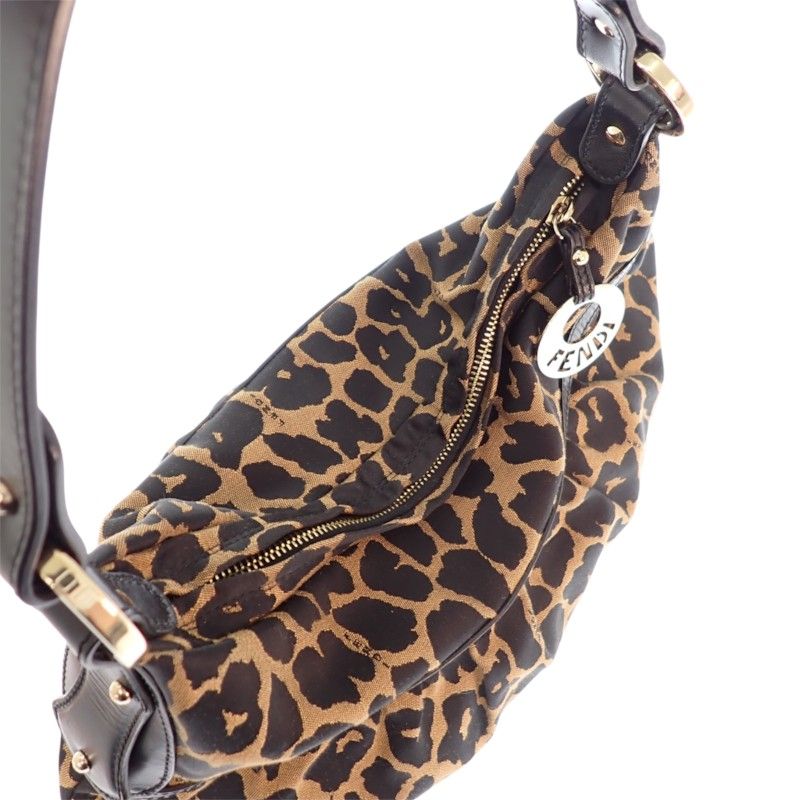 Fendi Leopard Print Shoulder Bag Canvas Leather Brown Black Gold — view 5