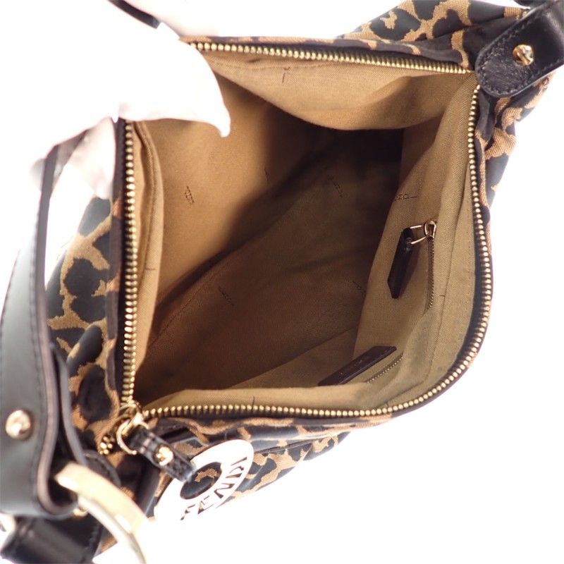 Fendi Leopard Print Shoulder Bag Canvas Leather Brown Black Gold — view 7