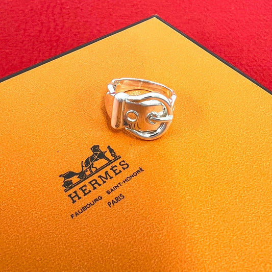 Hermes Vintage Boucles Sellier Ring 925 Sterling Silver