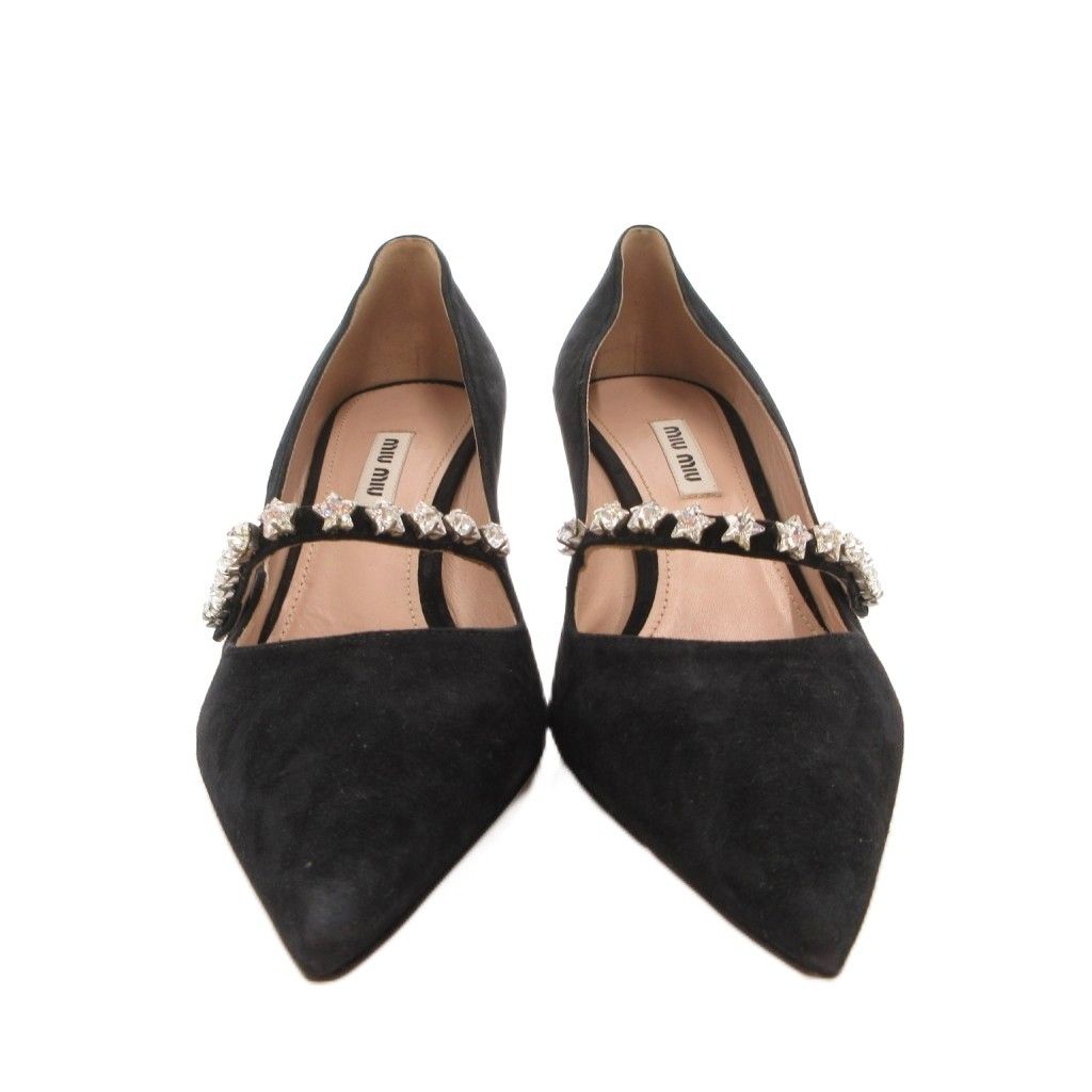 Miu Miu Pumps Clear Heels Star Bijou Suede Pointe Black — view 4