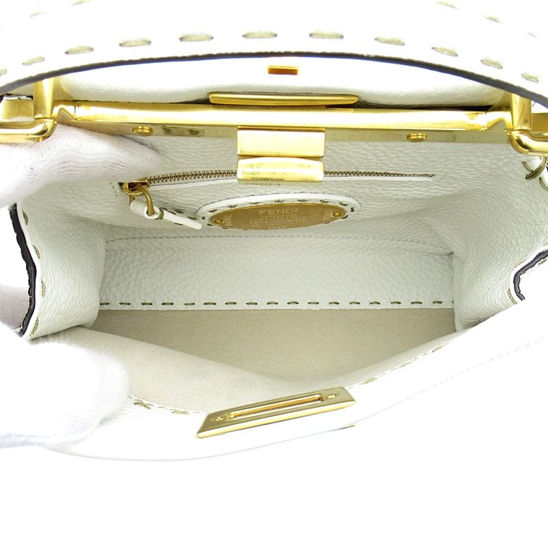 Fendi Mini Peekaboo Selleria 2-Way Handbag Leather White — view 7